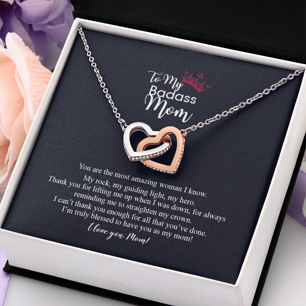 To My Badass Mom Love Knot Necklace, Gift For Mom Mother's Day Birthday Gift Interlocking Hearts Necklace