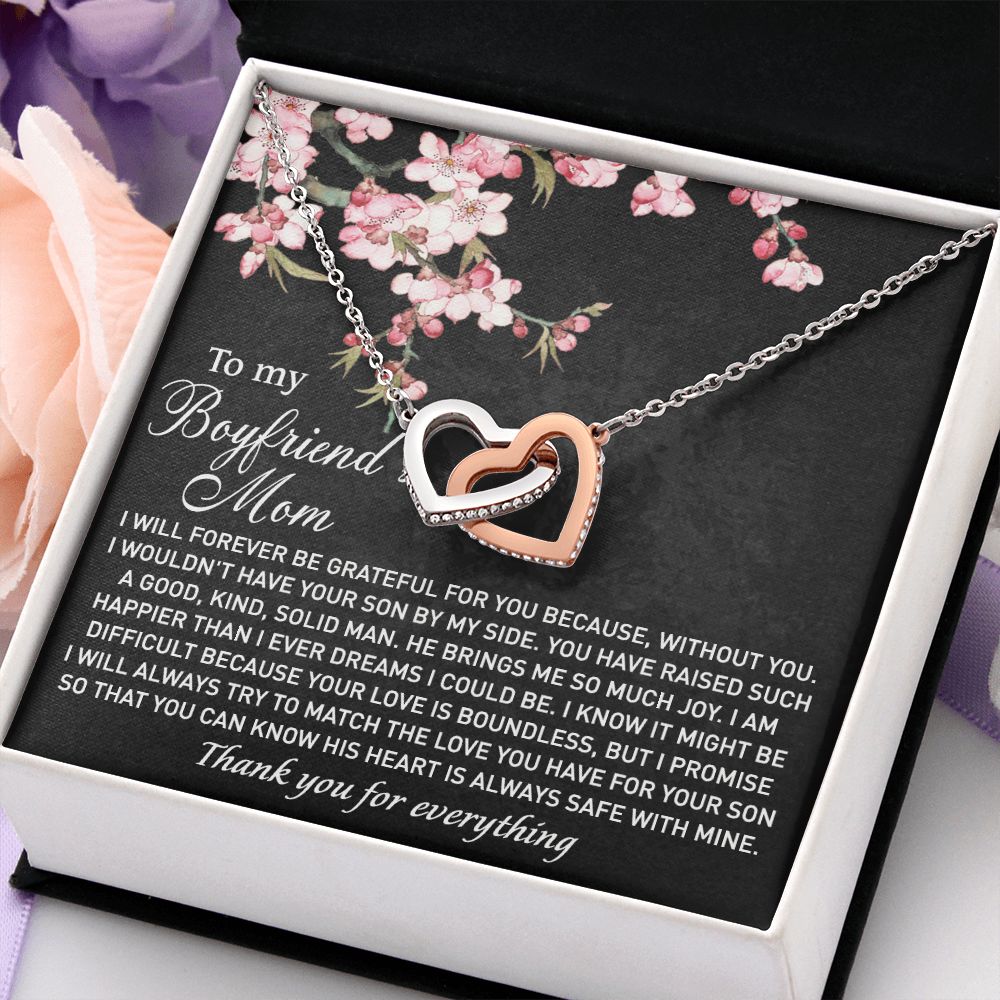 To My Boyfriend's Mom Necklace I Will Forever Be Grateful for You Love Knot Pendant Jewelry For Fiancé's Mom From Future Daughter In Law Interlocking Hearts Necklace
