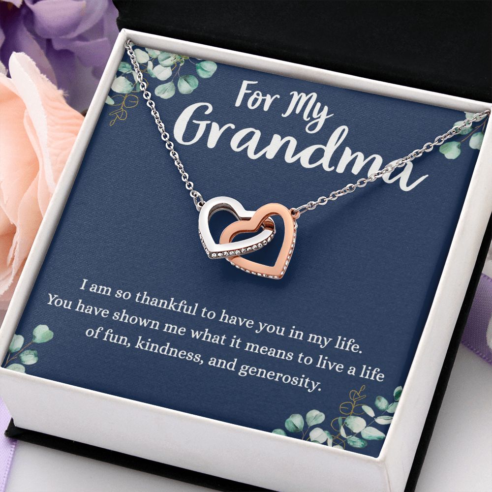 To My Grandma Necklace, Gift for Grandmother Necklace, Mothers Day Gift For Grandma Nana, Grandma Jewelry From Grandchildren GrandKids , Jewelry Box Gift For Grandma Grandmother4 Interlocking Hearts Necklace