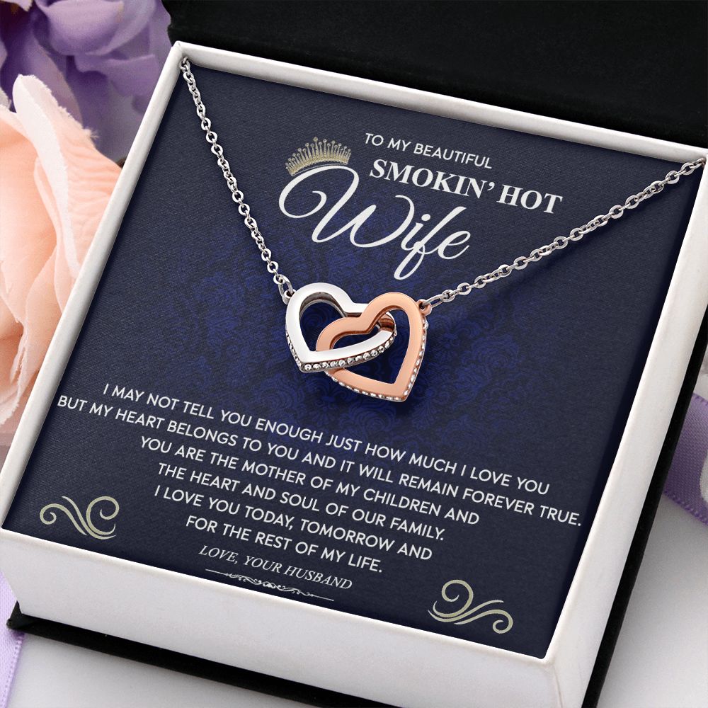 To My Wife Necklace from Husband, Personalized Necklace for Women, Luxury Necklace for Wife from Man Men, Wedding Anniversary Present For Wife, Beautiful Wife Jewelry Christmas Birthday Gift For Wife10 Interlocking Hearts Necklace