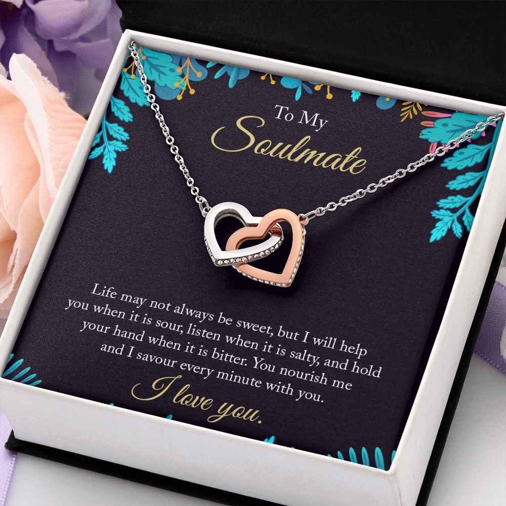 To My Soulmate Necklace for Women Birthday Christmas Jewelry Gifts For My Wife with Message Card Box Personalized Gift Present Pendant for Future Wife Soulmate Girlfriend Love 16 Interlocking Hearts Necklace