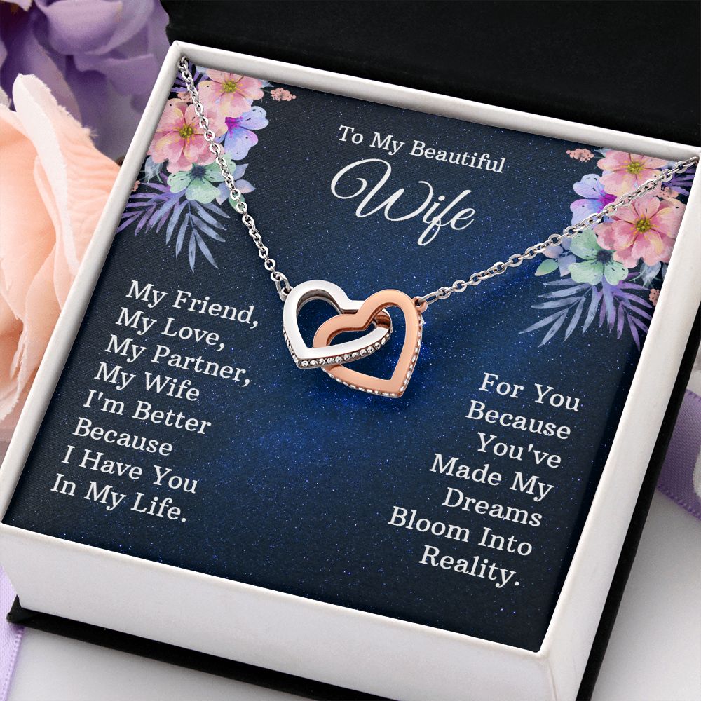 To My Beautiful Wife Necklace, Wedding Anniversary Jewelry For Women, Necklace For Wife from Husband, Gifts For Wife Birthday Gifts Necklace, Jewelry With Message Card In A Gift Box