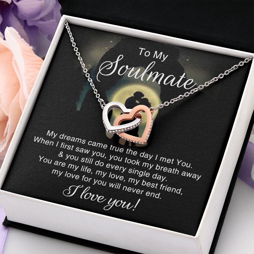 To My Soulmate Necklace for Women Birthday Christmas Jewelry Gifts For My Wife with Message Card Box Personalized Gift Present Pendant for Future Wife Soulmate Girlfriend Love 3 Interlocking Hearts Necklace