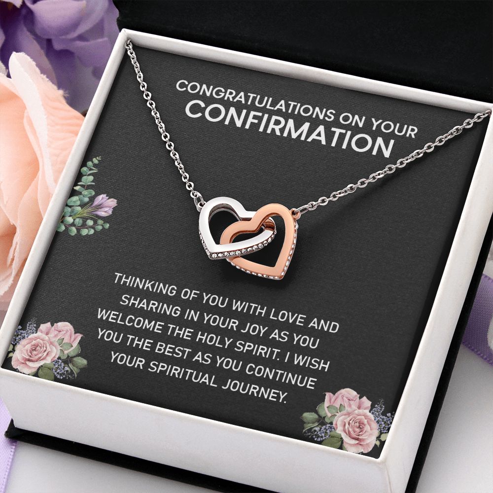Congratulations On Your Confirmation Love Knot Necklace, Confirmation Gift Interlocking Hearts Necklace