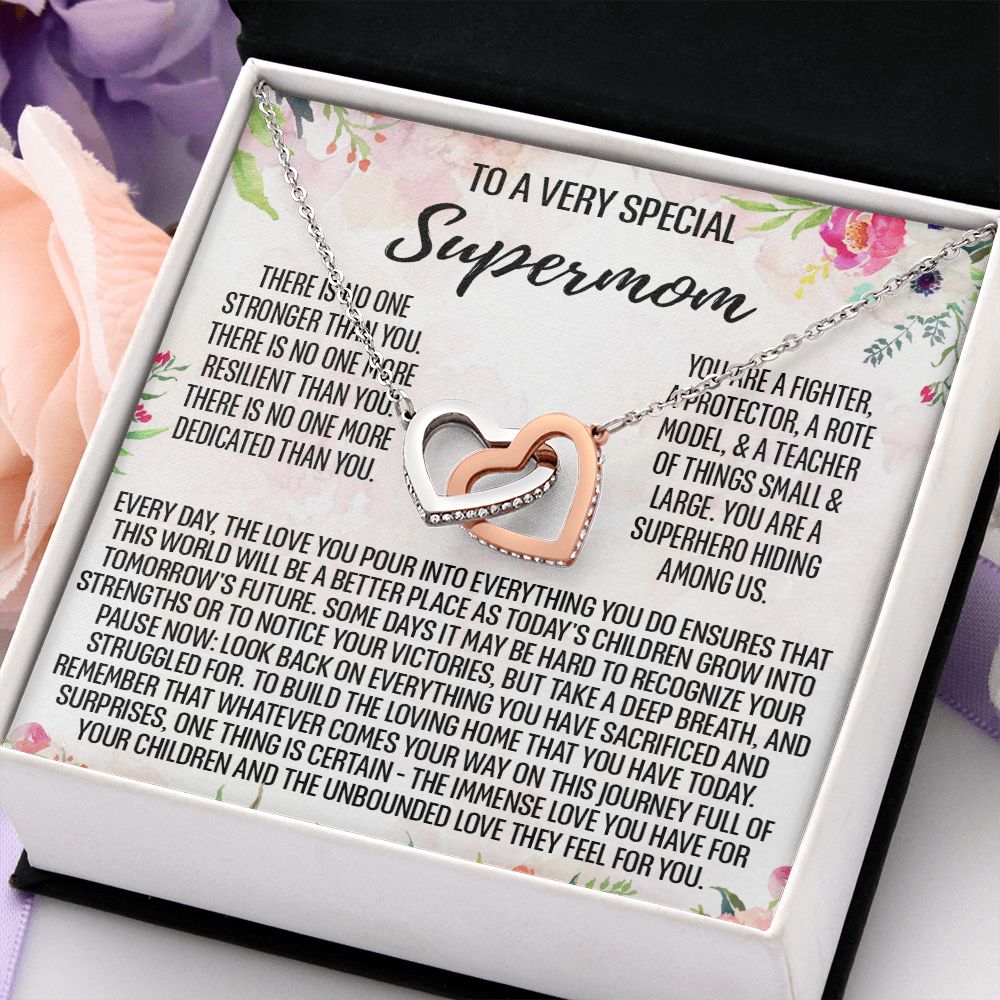 To Supermom Mom Necklace Gift for Single Mother Necklace Holiday, Christmas, Birthday Present for Single Mother, Super Mom, Mother's Day Gift Mom Jewelry for Women 301 Interlocking Hearts Necklace