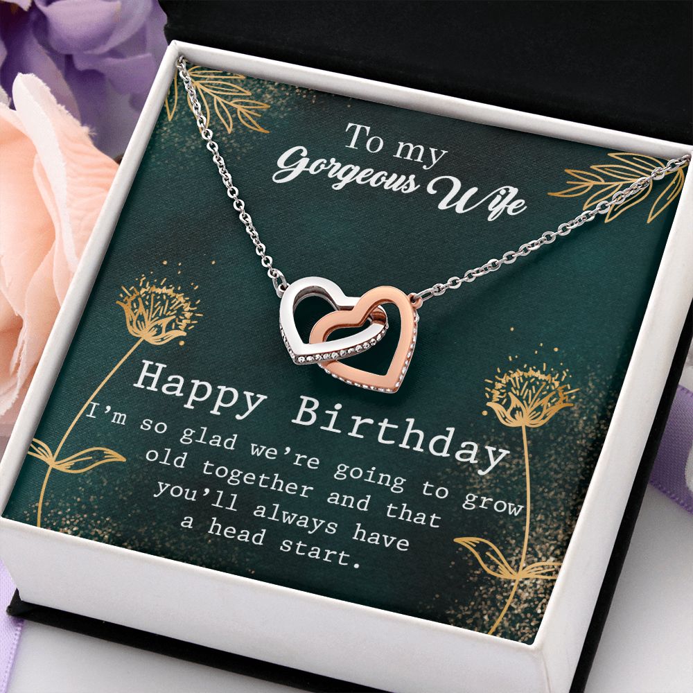 To My Gorgeous Wife Necklace Pendant Gift From Husbnd Habby Birthday A Head Start With Message Card and Gift Box. Valentine's Day Gift For Wife Future Wife Interlocking Hearts Necklace