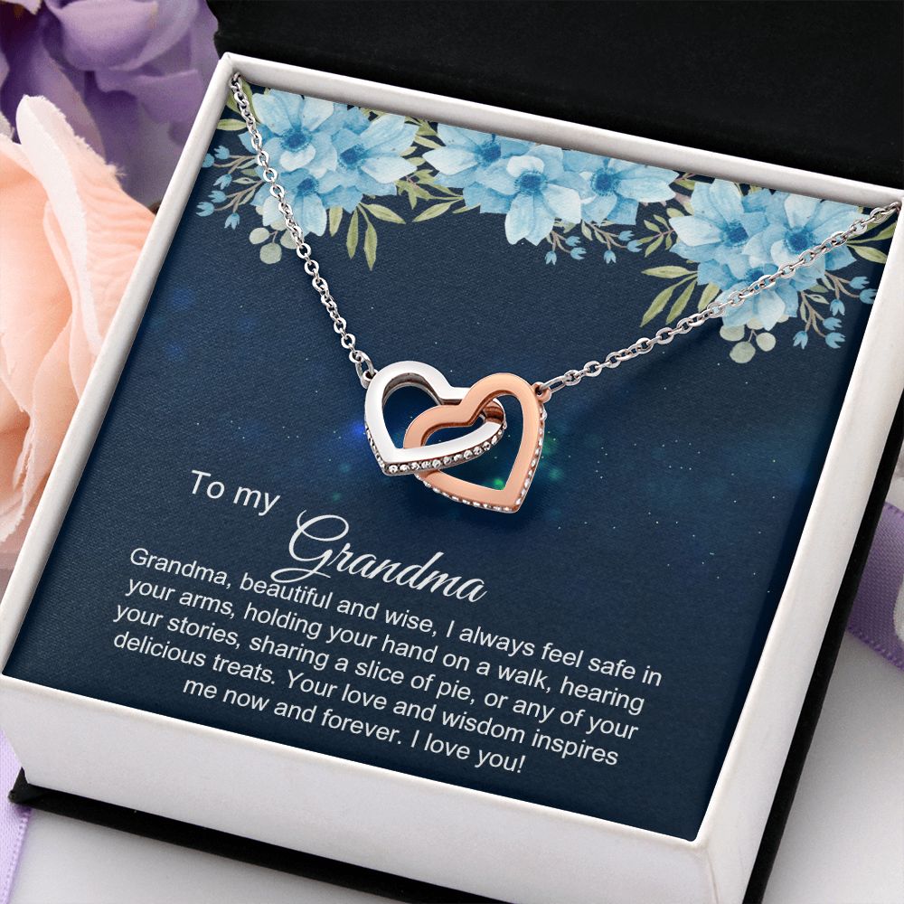 To My Grandma Necklace, Gift for Grandmother Necklace, Mothers Day Gift For Grandma Nana, Grandma Jewelry From Grandchildren GrandKids , Jewelry Box Gift For Grandma Grandmother2 Interlocking Hearts Necklace