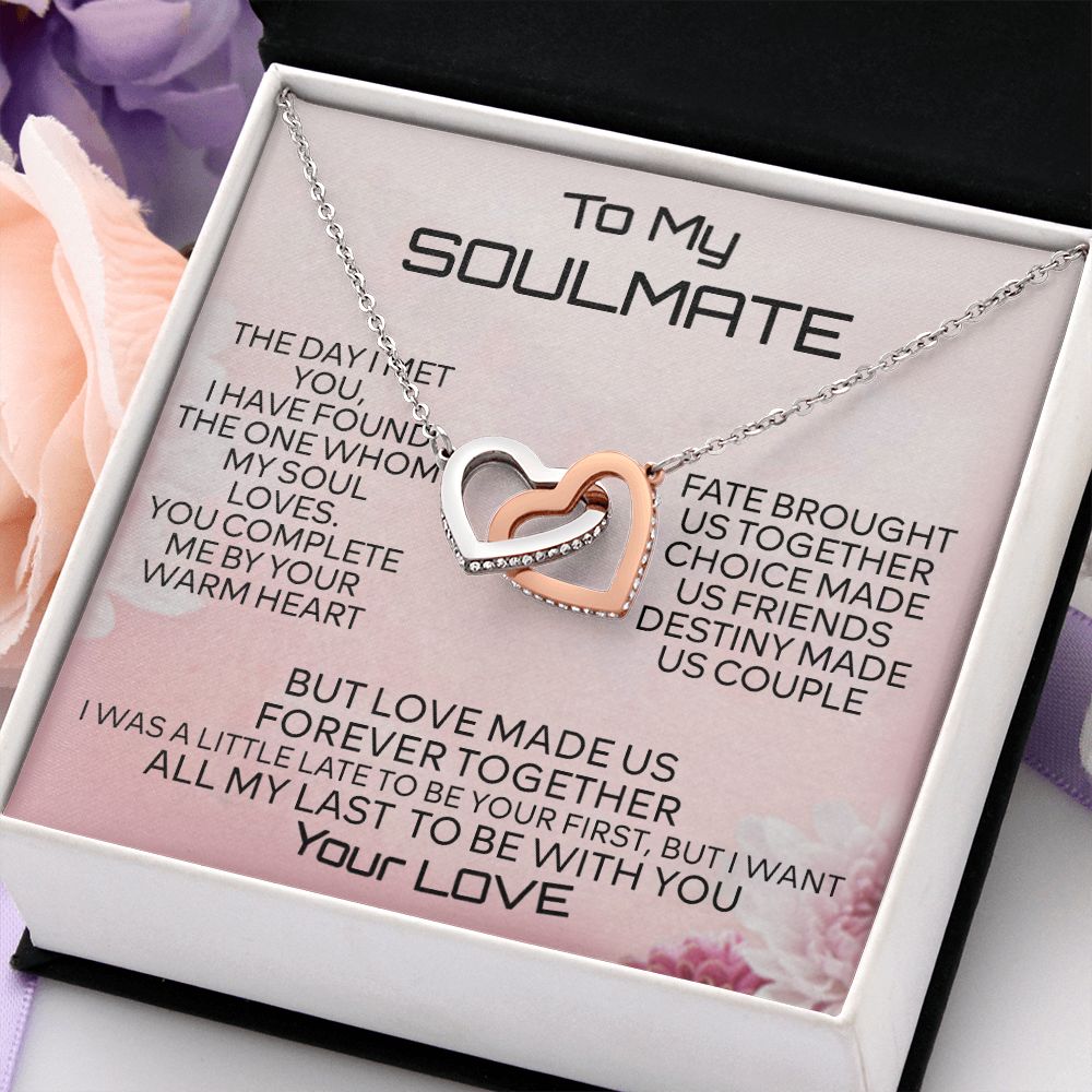 To My Soulmate Necklace for Women Birthday Christmas Jewelry Gifts For My Wife with Message Card Box Personalized Gift Present Pendant for Future Wife Soulmate Girlfriend Love 2 Interlocking Hearts Necklace