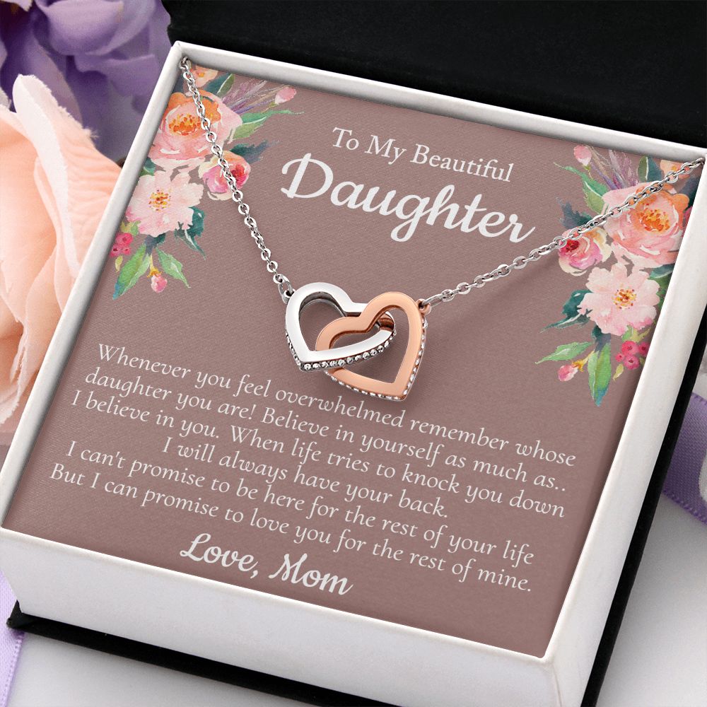 To My Beautiful Daughter Necklace With Thoughtful Card Box Gift Necklace for Daughter from Mom Daughter Gifts for Daughters Jewelry for Girls Her Mother Daughter Necklace Interlocking Hearts Necklace