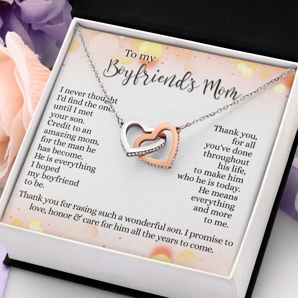 To My Boyfriend's Mom Necklace with Message Card Box, Birthday Gift For Boyfriends Mom, Mother's Day Necklace for Mother of Boyfriend, To My Boyfriends Mom Gifts Interlocking Hearts Necklace