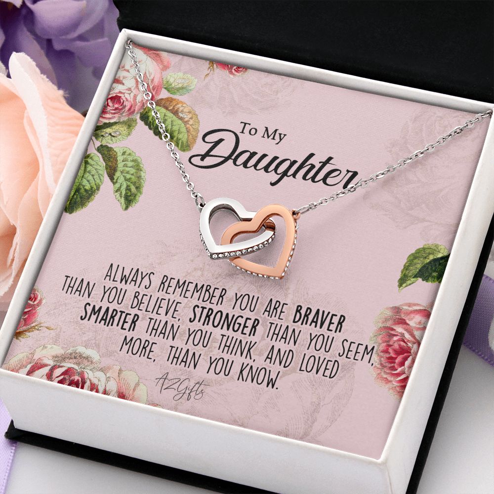 To My Daughter Gift Necklace from Mom, Mother and Daughter Necklace for Girls, Mother Daughter Gift Ideas, Jewelry Pendant Interlocking Hearts Necklace