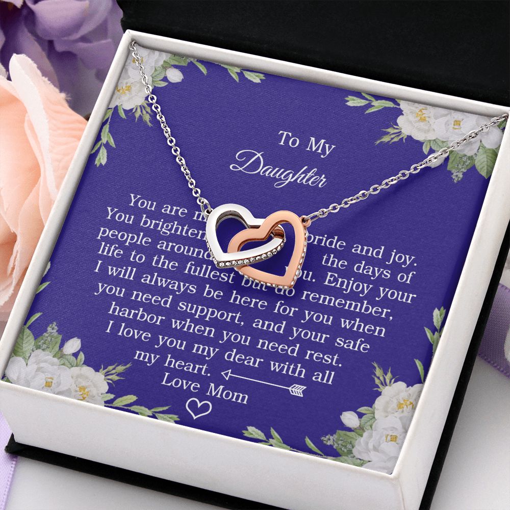 Mother Daughter Gift Ideas, To My Daughter Gift Necklace from Mom, Jewelry Pendant Present for Daughter, Birthday Christmas Gift Graduation Gifts for Daughters, Mother and Daughter Necklace 2137 Interlocking Hearts Necklace