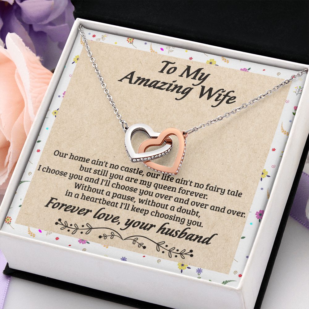 Birthday Gifts For Wife, Necklace Gifts For Wife From Husband, To My Wife Jewelry For Women , To My Wife Necklace  from Husband Wedding Anniversary Present For Wife, Beautiful Wife Jewelry Christmas18 Interlocking Hearts Necklace