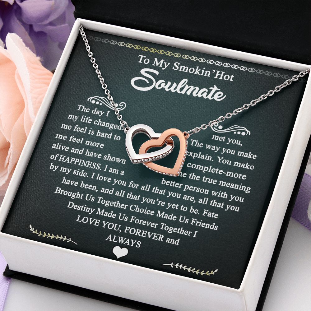 To My Smokin Hot Soulmate Necklace - Wife Gifts From Husband To My Wife Necklace, Gift for Her Romantic, Girlfriend Gifts Necklace for Wife from Men Includes Message Card and Gift Box 3 Interlocking Hearts Necklace