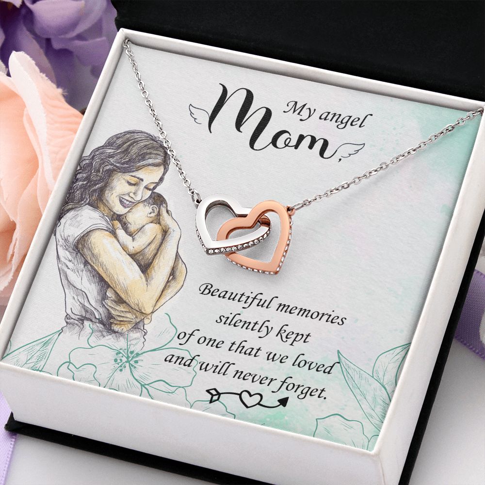 To My Mom Mother My Angel Necklace Pendant Gift From Daughter Beautiful Memories With Message Card Gift For Mom Interlocking Hearts Necklace