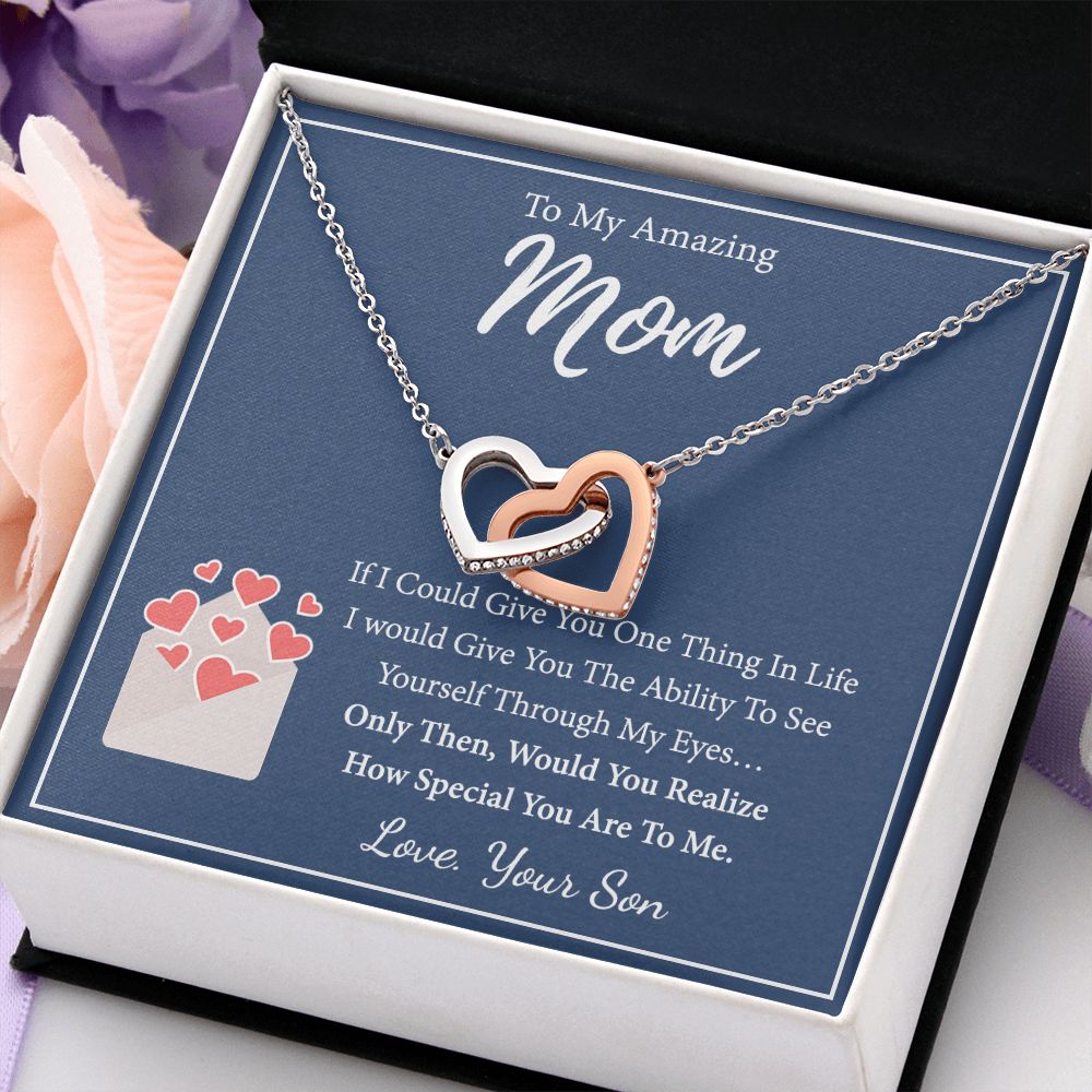 Mom Necklace Gifts for Mom from Daughter to Mom Gifts for Mothers Day from Daughter, To My Mom Necklace from Daughter to Mom Birthday Gifts Necklace with Message Card and Gift Box2238 Interlocking Hearts Necklace