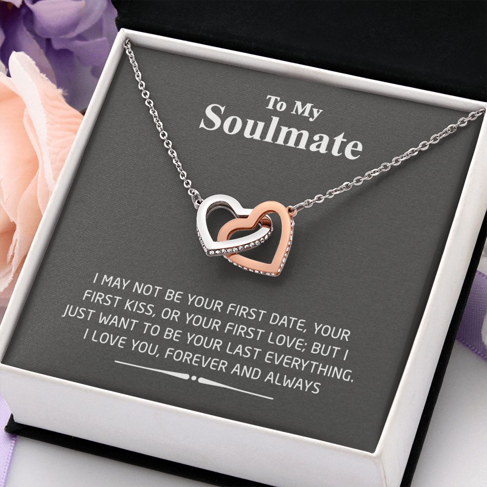To My Soulmate Necklace for Women Birthday Valentines Day Jewelry Gifts For My Wife with Message Card Box Personalized Gift Present Pendant for Future Wife Soulmate Girlfriend Love 2 Interlocking Hearts Necklace