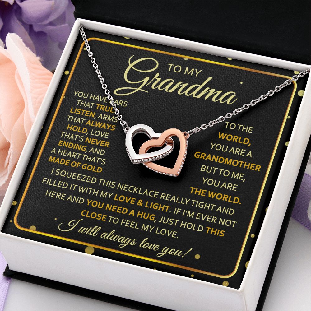 To My Grandma Necklace, Gift for Grandmother Necklace, Mothers Day Gift For Grandma Nana, Grandma Jewelry From Grandchildren GrandKids , Jewelry Box Gift For Grandma Grandmother7 Interlocking Hearts Necklace