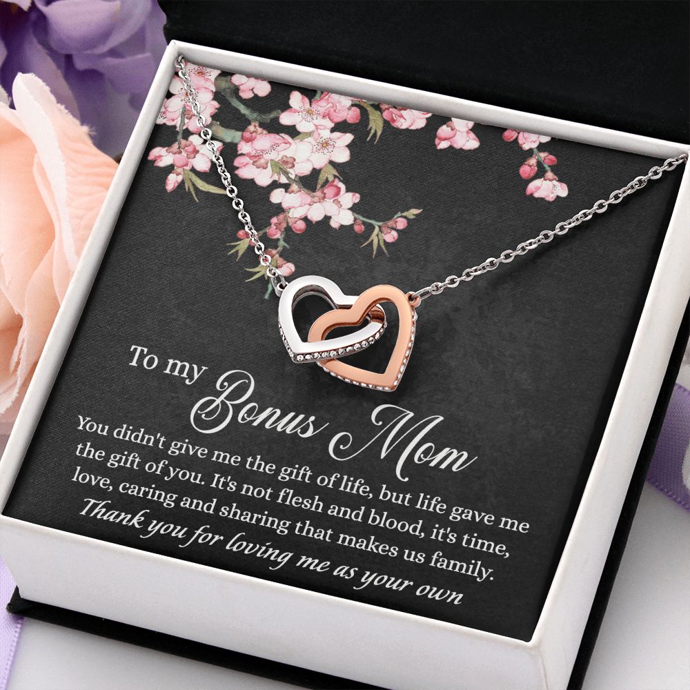 To My Bonus Mom Necklace, Gifts for Step Mom, Bonus Mom Necklace from Bonus Daughter Son, Necklaces for Women, Mothers Day Gift for Stepmom, Mother in Law Gift from Daughter in Law Interlocking Hearts Necklace