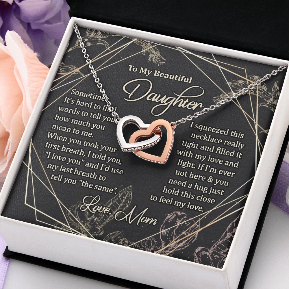 To My Daughter Gift Necklace from Mom, Mother and Daughter Necklace for Girls, Mother Daughter Gift Ideas, Jewelry Pendant Interlocking Hearts Necklace
