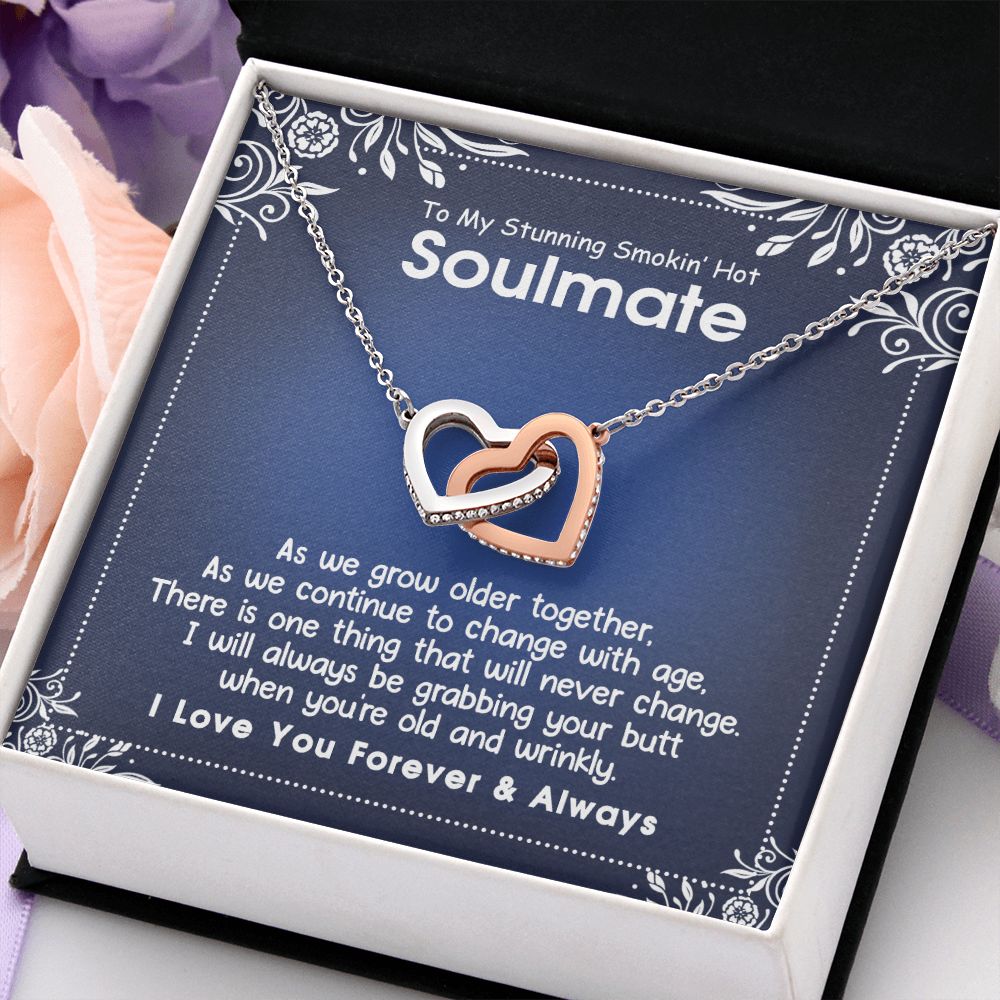 To My Smokin Hot Soulmate Necklace - Wife Gifts From Husband To My Wife Necklace, Gift for Her Romantic, Girlfriend Gifts Necklace for Wife from Men Includes Message Card and Gift Box 5 Interlocking Hearts Necklace