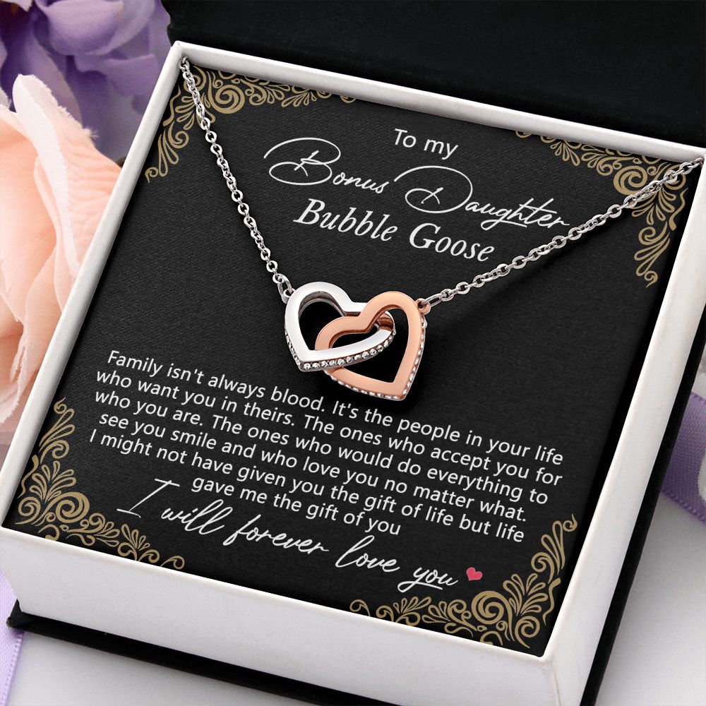 Bonus Daughter Gifts From Stepdad, Step Daughter Gifts From Stepmom, Stepdaughter Gifts From Stepdad, Father Stepdaughter Necklace, To My Bonus Daughter Necklaces, Christmas Gifts For Bonus9 Interlocking Hearts Necklace