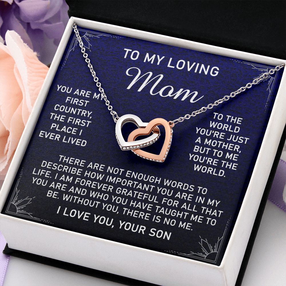 To My Loving Mom Necklace, Gift for Mom from Son, Mother's Day Jewelry Gift, Necklace for Mom Birthday Anniversary Mother's Day Jewelry Gift, To My Mom Necklace from Son Interlocking Hearts Necklace