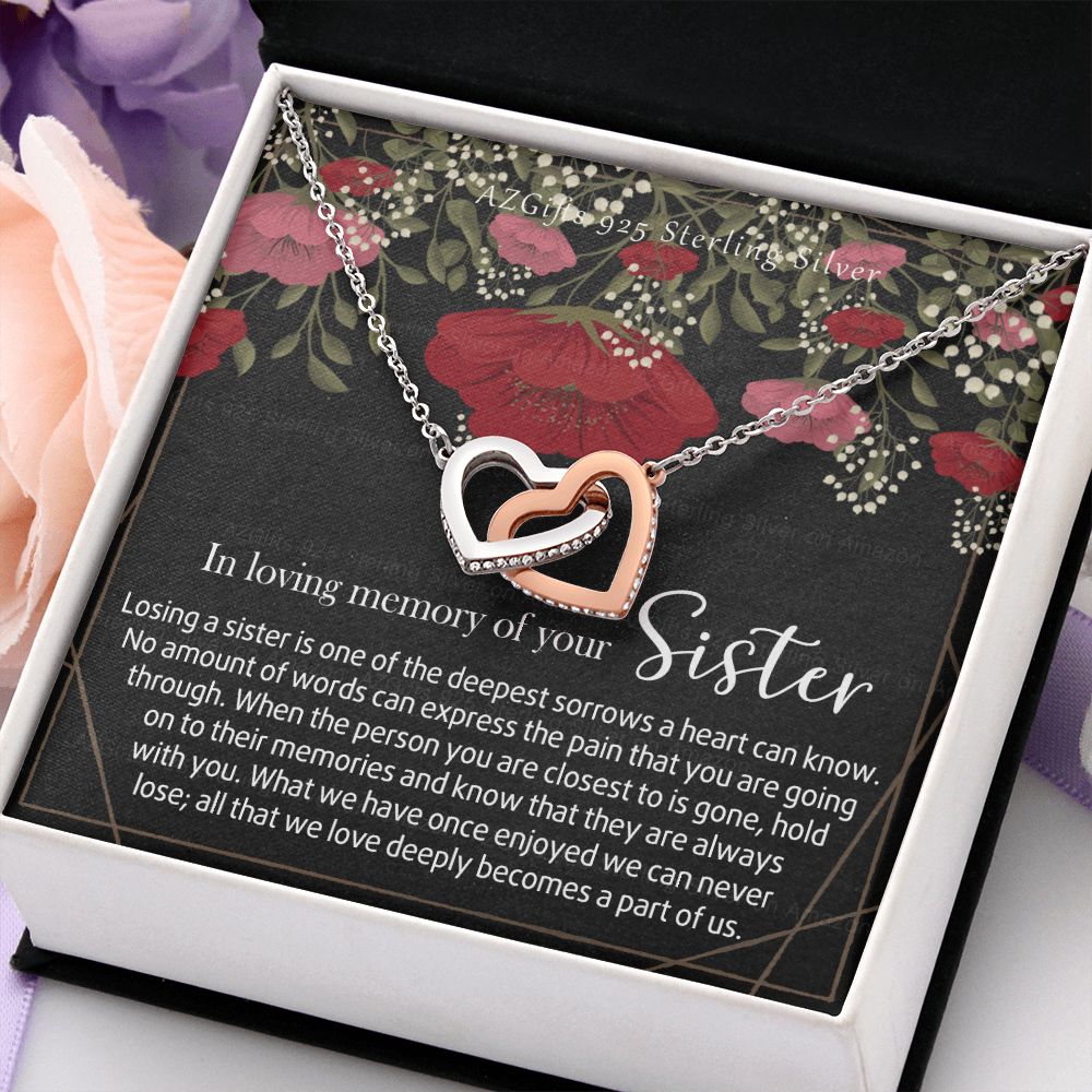 In Loving Memory of Your Sister Necklace Grief Gifts for Grieving Gift for Memorial Pendant Necklace Gifts for Remembrance Gifts for Bereavement Gifts Sorry for Your Loss 301 Interlocking Hearts Necklace