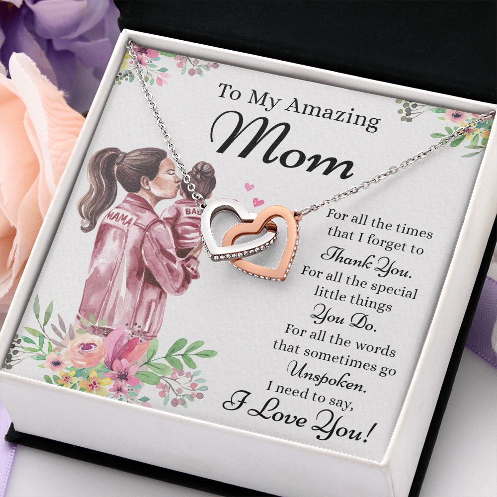 Mom Necklace Gifts for Mom from Daughter to Mom Gifts for Mothers Day from Daughter, To My Mom Necklace from Daughter to Mom Birthday Gifts Necklace with Message Card and Gift Box2240 Interlocking Hearts Necklace