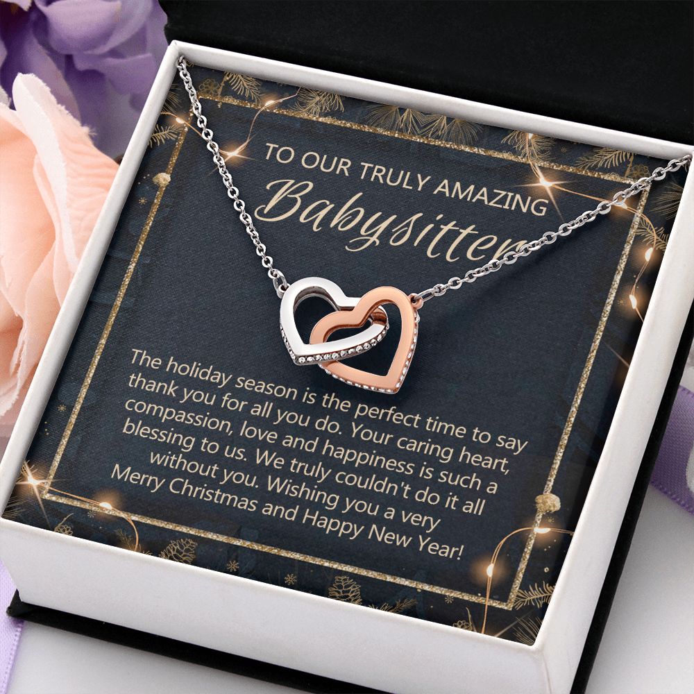 Babysitter Christmas Necklace Gift, Babysitter Gift, Christmas Babysitter Gift from Family, Merry Christmas Day Gift, Holiday Gift, Babysitter Necklace for Women 301 Interlocking Hearts Necklace