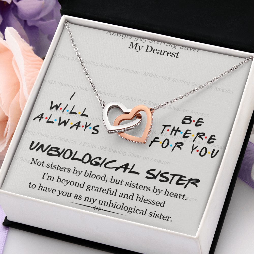 To My Unbiological Sister Necklace Pendant Gift for Soul Sister Unbiological Sister Gift for Women Girls My Unbiological Sister Jewelry Birthday Gift Idea 301 Interlocking Hearts Necklace