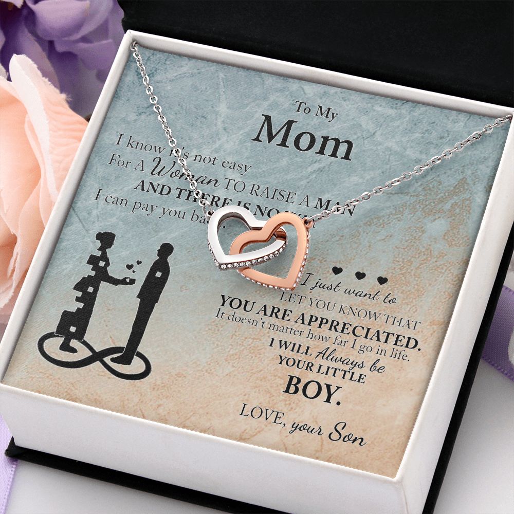 Mom Gift From Son To Mother Necklace Thoughtful Birthday Gift Sentimental Interlocking Hearts Necklace
