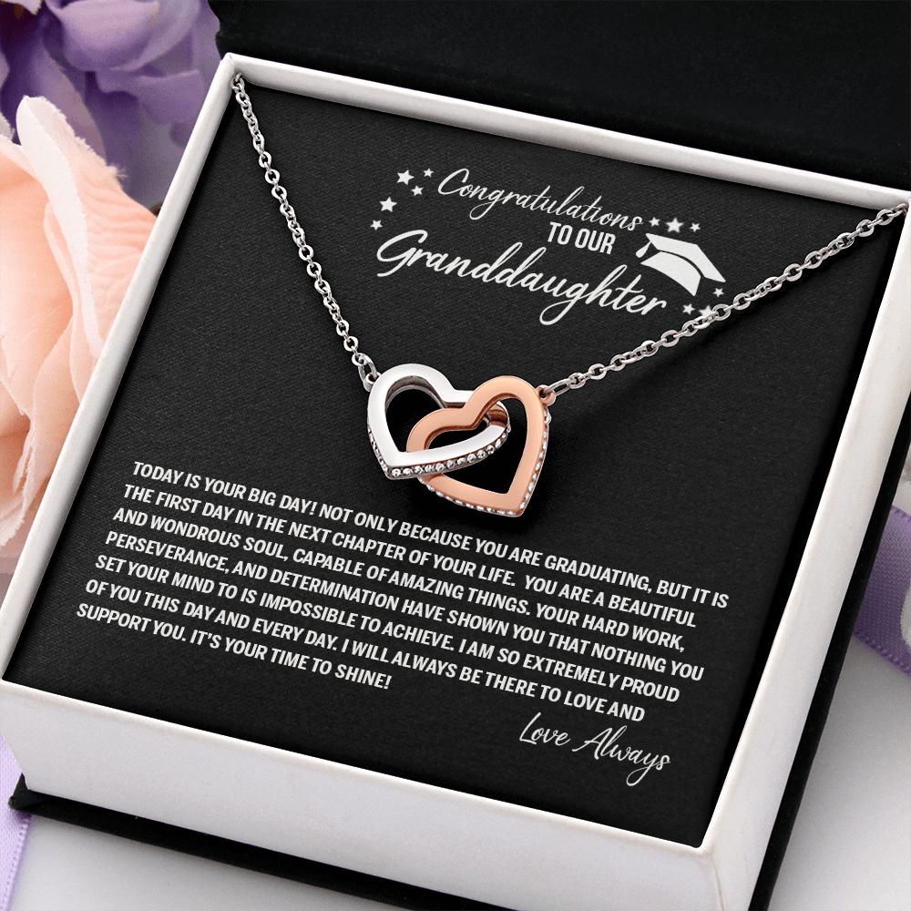 To Our Granddaughter Necklace From Grandparents Sentimental Gifts Birthday Gift Chirstmas Anniversary Unique Jewelry For Girl Senior High School College Grad Necklace Graduation Pendant Gifts Interlocking Hearts Necklace