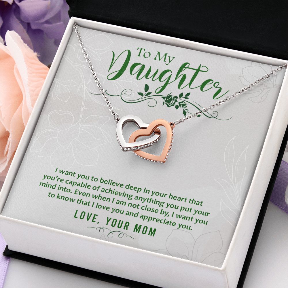 Mother and Daughter Necklace for Girls, To My Daughter Gift Necklace from Mom, Birthday Christmas Gift Graduation Gifts for Daughters, Jewelry Pendant Present for Daughter, Mother Daughter Gift 42 Interlocking Hearts Necklace
