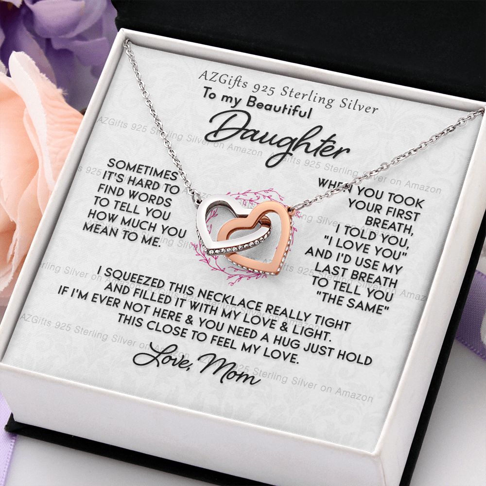 To My Daughter Necklace With Box Card Gift for Daughter Pendant Jewelry Birthday Gift For Her From Mom Mother Gift For Daughter Jewelry for Daughter from Mom Interlocking Hearts Necklace