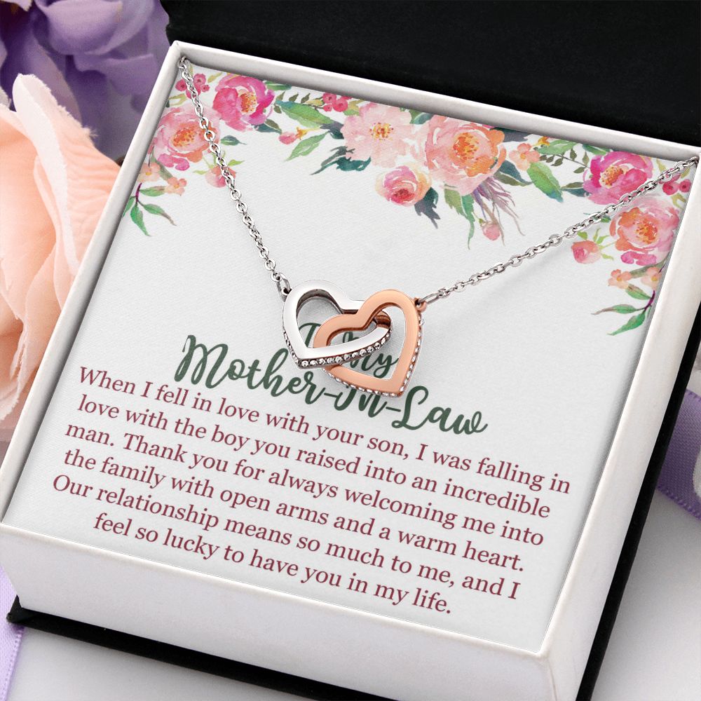 To My Mom In Law Necklace Pendant Gift From Son Happy Mother's Day Gift For Mom Birthday, Anniversary Love With Your Son Interlocking Hearts Necklace