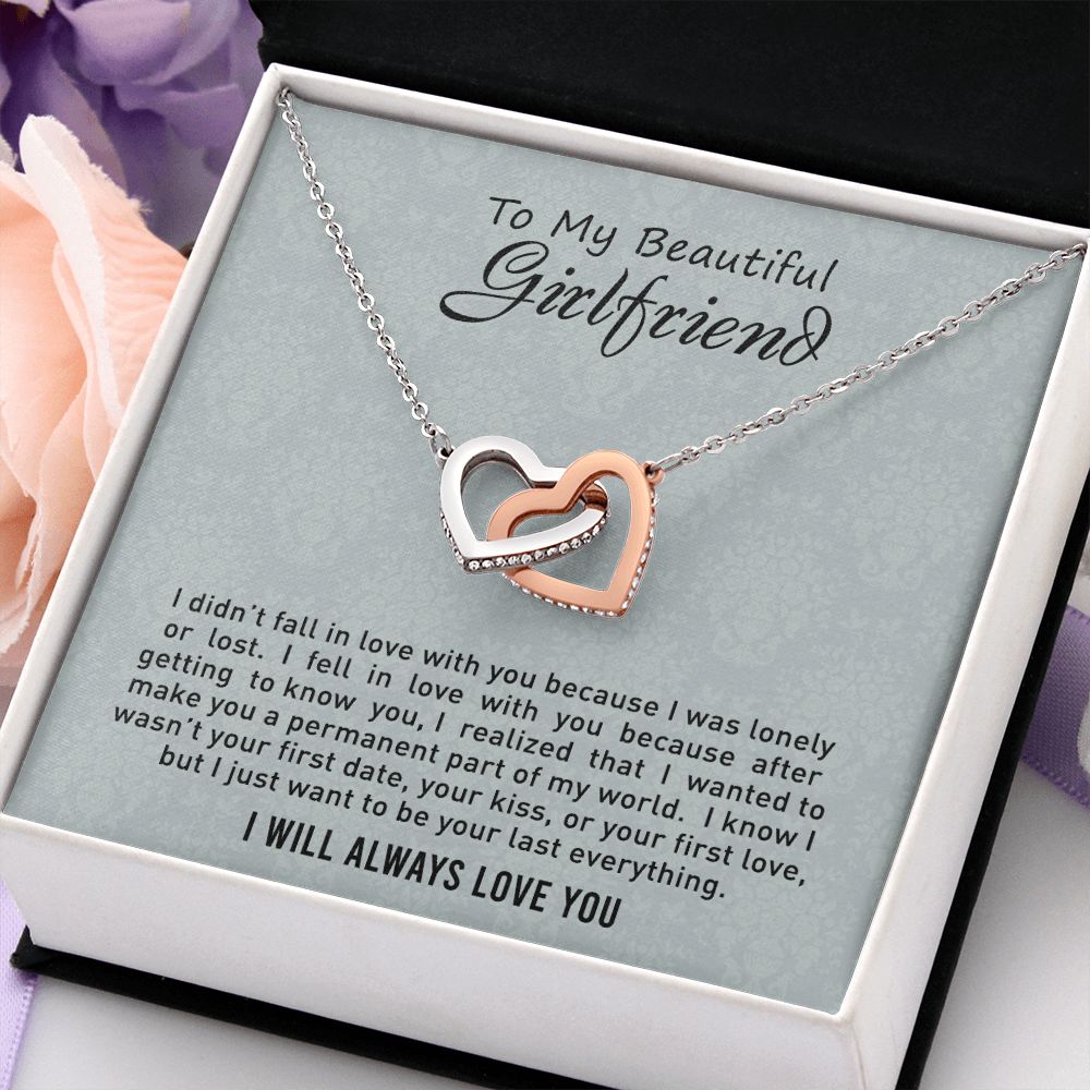 To My Girlfriend Necklace from Boyfriend, Personalized Necklace for Women, Luxury Necklace for Girlfriend, Wedding Anniversary Present For Her, Girlfriend Gift Jewelry Christmas Birthday Gift2 Interlocking Hearts Necklace
