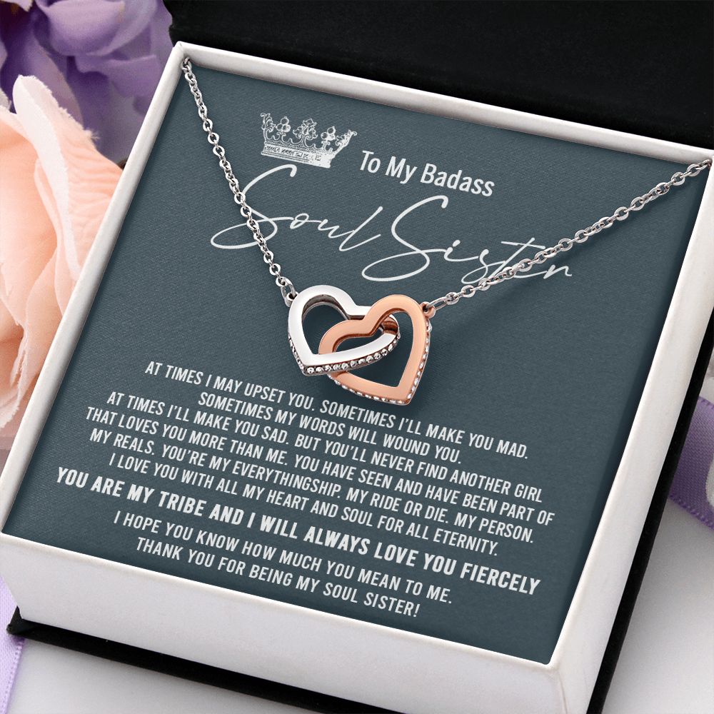 To My Badass Soul Sister Necklace Bestie BFF Gift Interlocking Hearts Necklace Interlocking Hearts Necklace