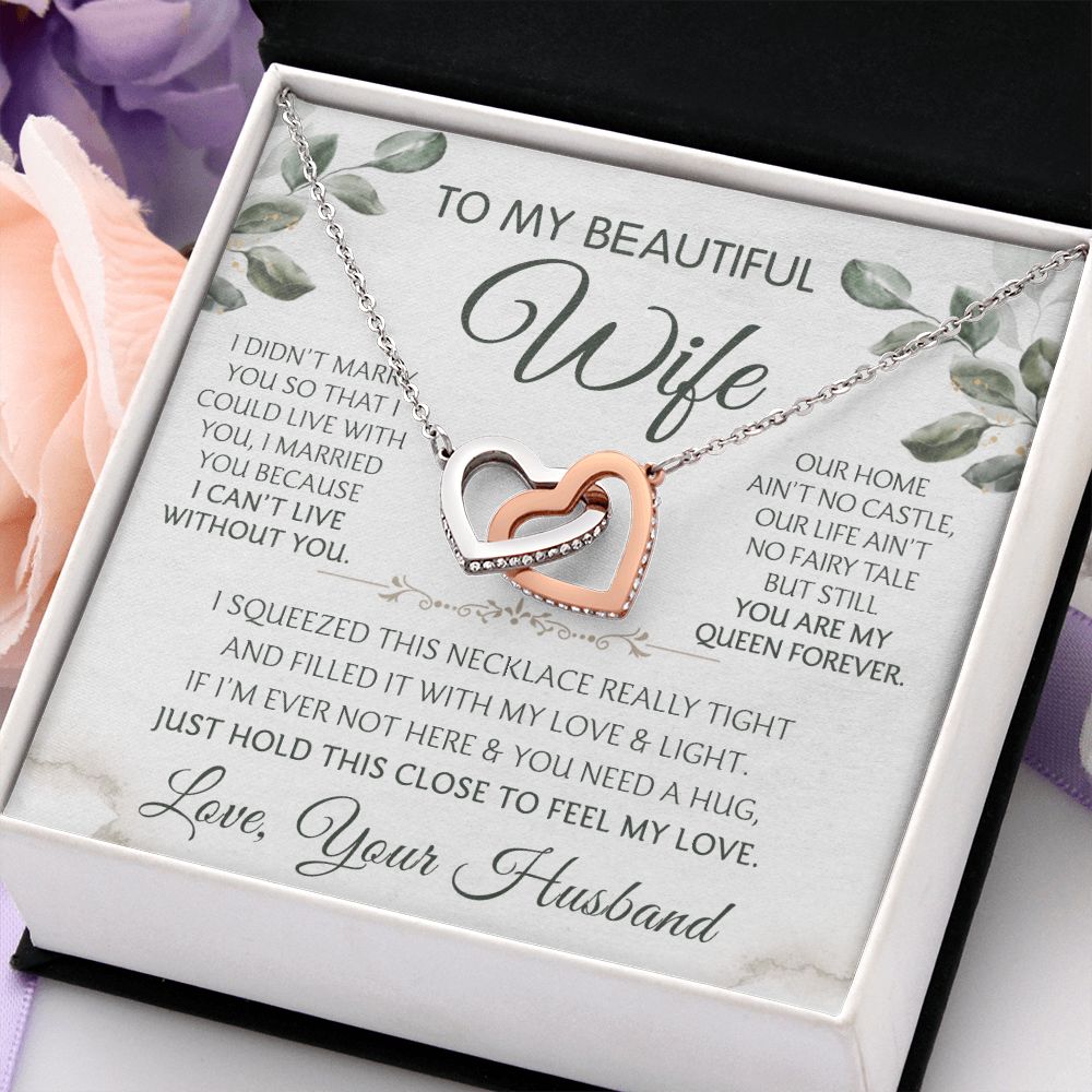 To My Beautiful Wife Necklace, Wedding Anniversary Jewelry For Women, Necklace For Wife from Husband, Gifts For Wife Birthday Gifts Necklace, Jewelry With Message Card In A Gift Box