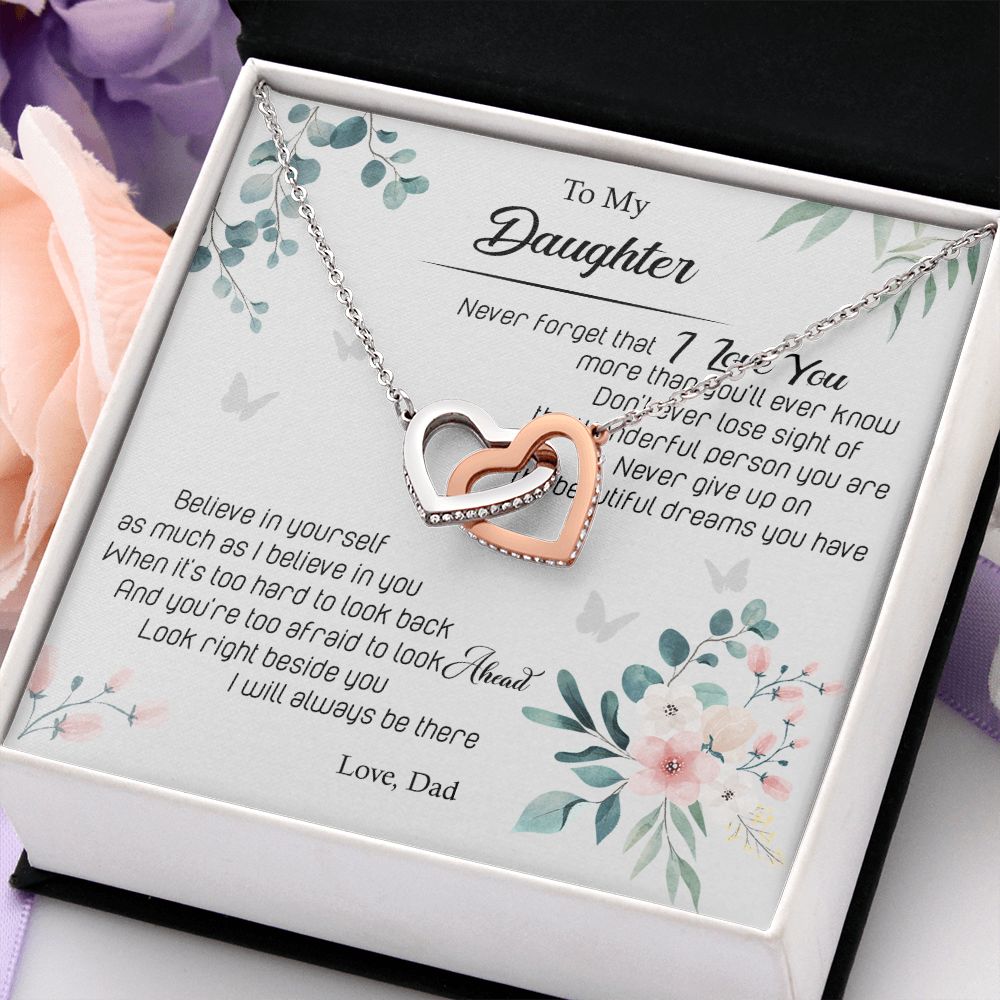 Jewelry Pendant Present for Daughter, To My Daughter Gift Necklace from Mom, Mother Daughter Gift Ideas, Birthday Christmas Gift Graduation Gifts for Daughters, Mother and Daughter Necklace 20 Interlocking Hearts Necklace