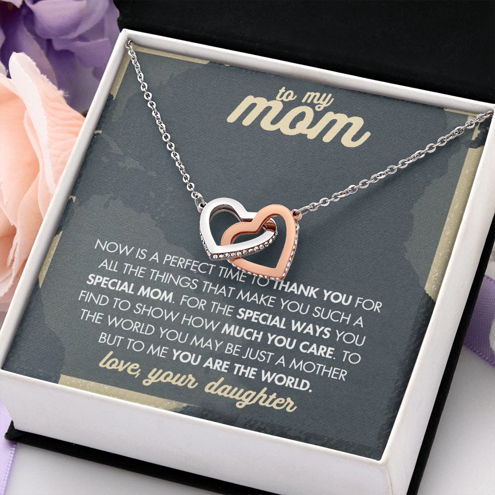 Mom Necklace Gifts for Mom from Daughter to Mom Gifts for Mothers Day from Daughter, To My Mom Necklace from Daughter to Mom Birthday Gifts Necklace with Message Card and Gift Box2237 Interlocking Hearts Necklace