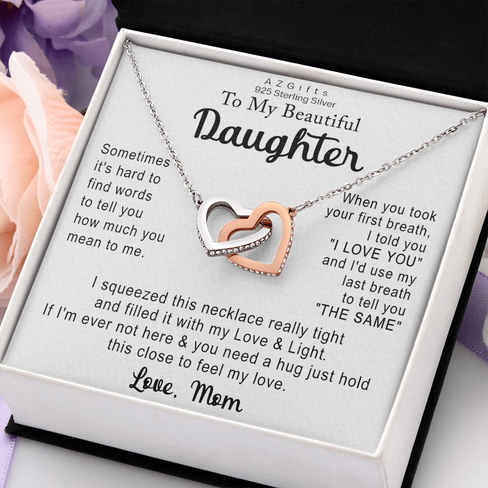 To My Daughter Necklace Gift from Mom Necklace for Daughter from Mom Mother Christmas Birthday Gifts for Teen Girls Women Gift for Daughter Jewelry Present for Her Interlocking Hearts Necklace