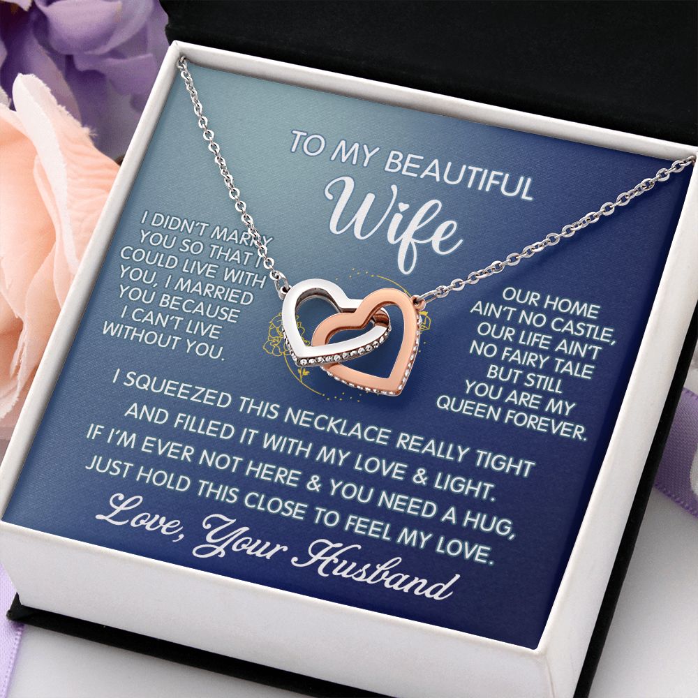 To My Beautiful Wife Necklace, Wedding Anniversary Jewelry For Women, Necklace For Wife from Husband, Gifts For Wife Birthday Gifts Necklace, Jewelry With Message Card In A Gift Box