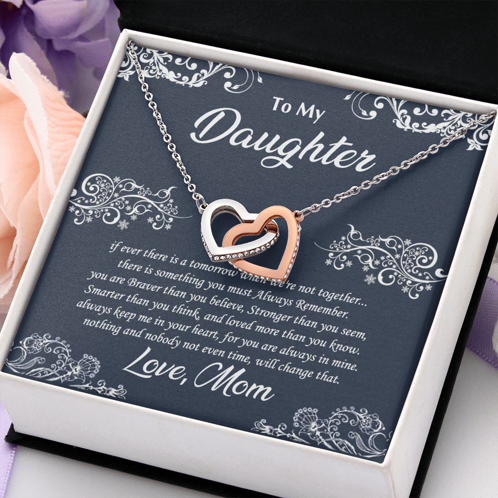 Jewelry Pendant Present for Daughter, To My Daughter Gift Necklace from Mom, Mother Daughter Gift Ideas, Birthday Christmas Gift Graduation Gifts for Daughters, Mother and Daughter Necklace 19 Interlocking Hearts Necklace