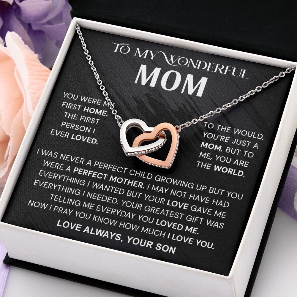 To My Wonderful Mom Necklace, Mom From Son Gift, Gift for Mother's Day From Son, Gift for Mom, Mother Gift from Son Necklace, Son to Mom Gifts, Mom gifts, Mothers Day Gift From Son Interlocking Hearts Necklace