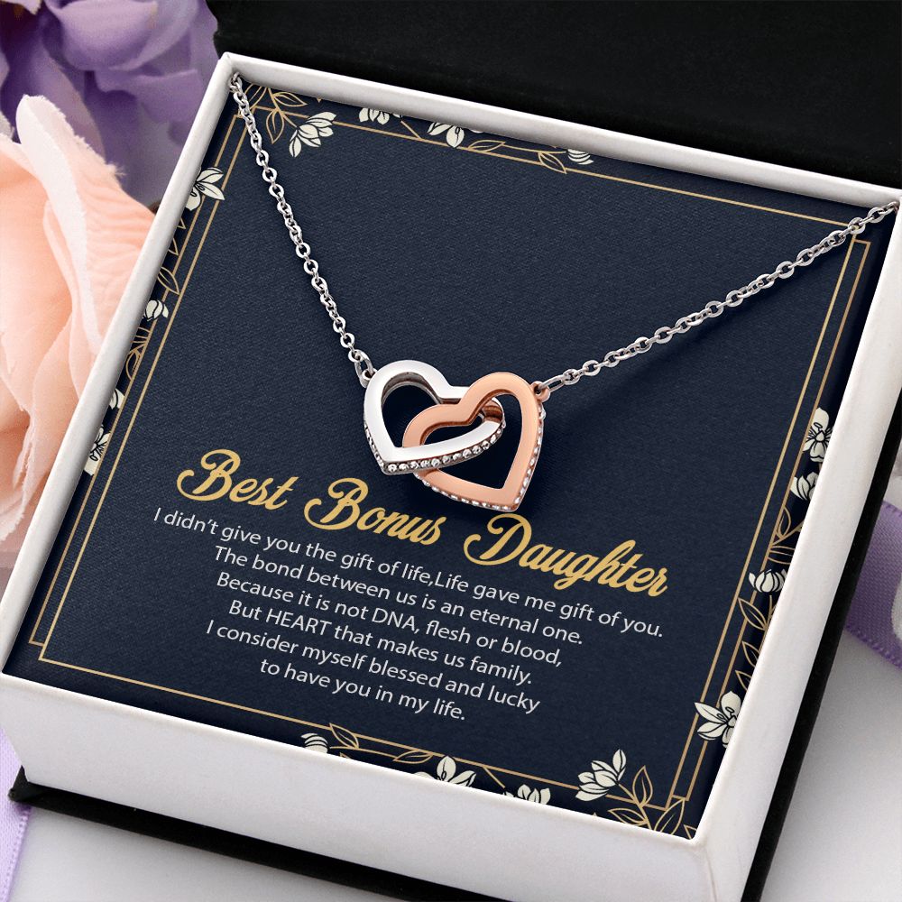 Bonus Daughter Gifts From Stepdad, Step Daughter Gifts From Stepmom, Stepdaughter Gifts From Stepdad, Father Stepdaughter Necklace, To My Bonus Daughter Necklaces, Christmas Gifts For Bonus8 Interlocking Hearts Necklace