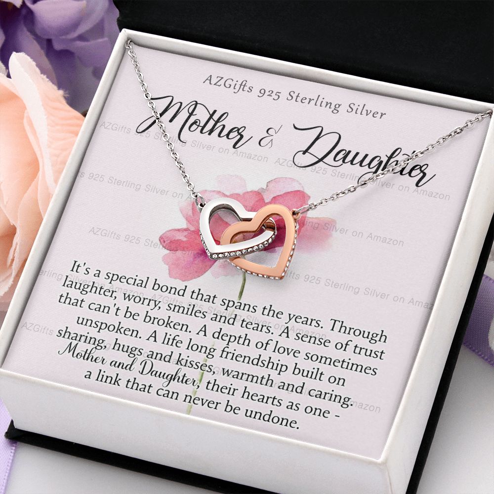 Mother Daughter Necklace with Message Card Mother Daughter Gift Mom Birthday Gift Necklace for Mom from Daughter Gift Birthday Gift for Mom Daughter Gift from Mom 301 Interlocking Hearts Necklace