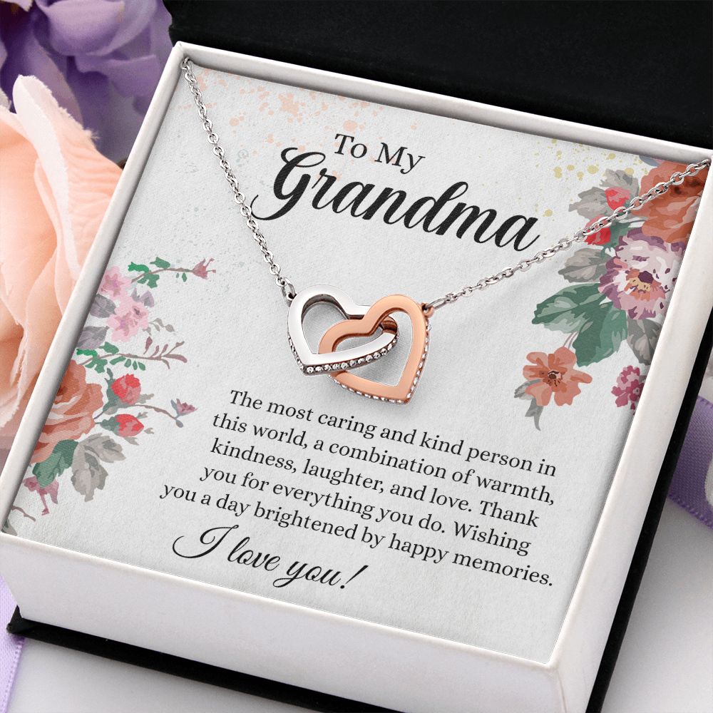 To My Grandma Necklace, Gift for Grandmother Necklace, Mothers Day Gift For Grandma Nana, Grandma Jewelry From Grandchildren GrandKids , Jewelry Box Gift For Grandma Grandmother18 Interlocking Hearts Necklace