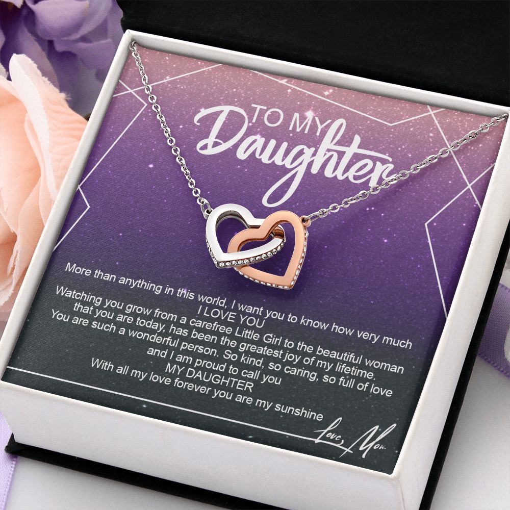 To My Daughter Alluring Beautiful Necklace, Jewelry For Daughter, Daughter Gift Interlocking Hearts Necklace