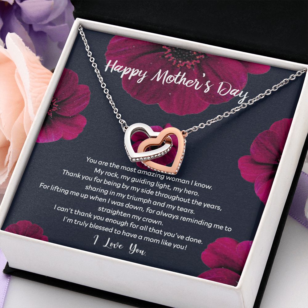 Mom Necklace Gifts for Mom from Daughter to Mom Gifts for Mothers Day from Daughter, To My Mom Necklace from Daughter to Mom Birthday Gifts Necklace with Message Card and Gift Box2235 Interlocking Hearts Necklace